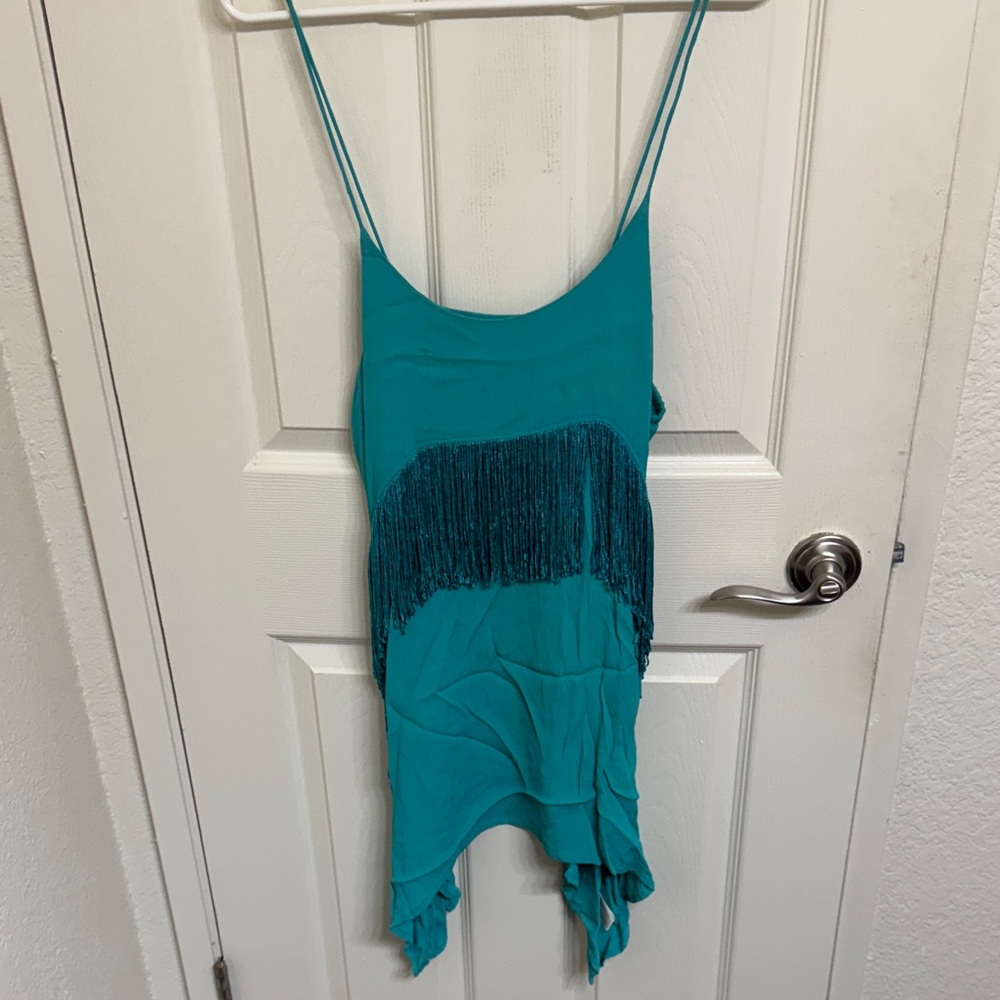 RVCA Teal Dress with Fringe Detail